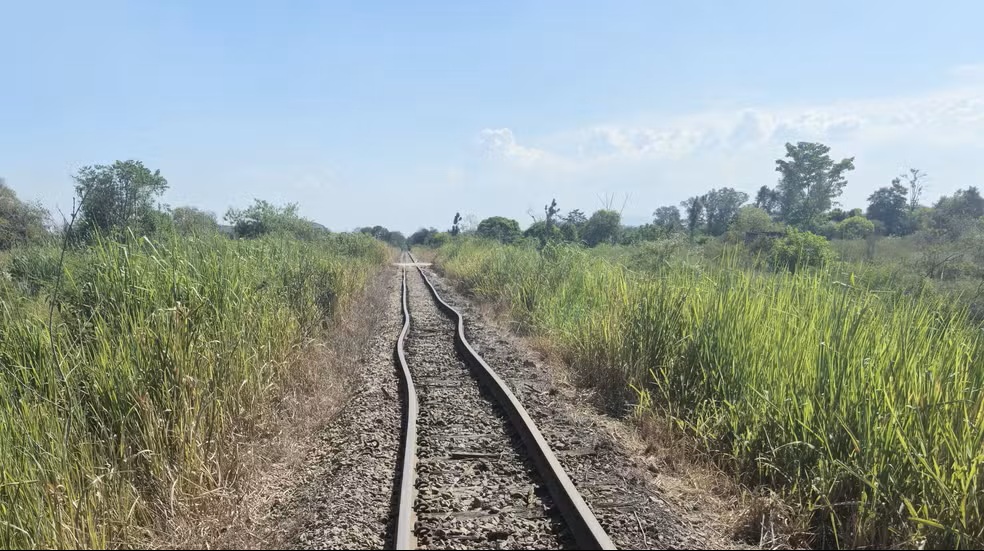 Trilhos antigos e vagões desgastados pelo tempo